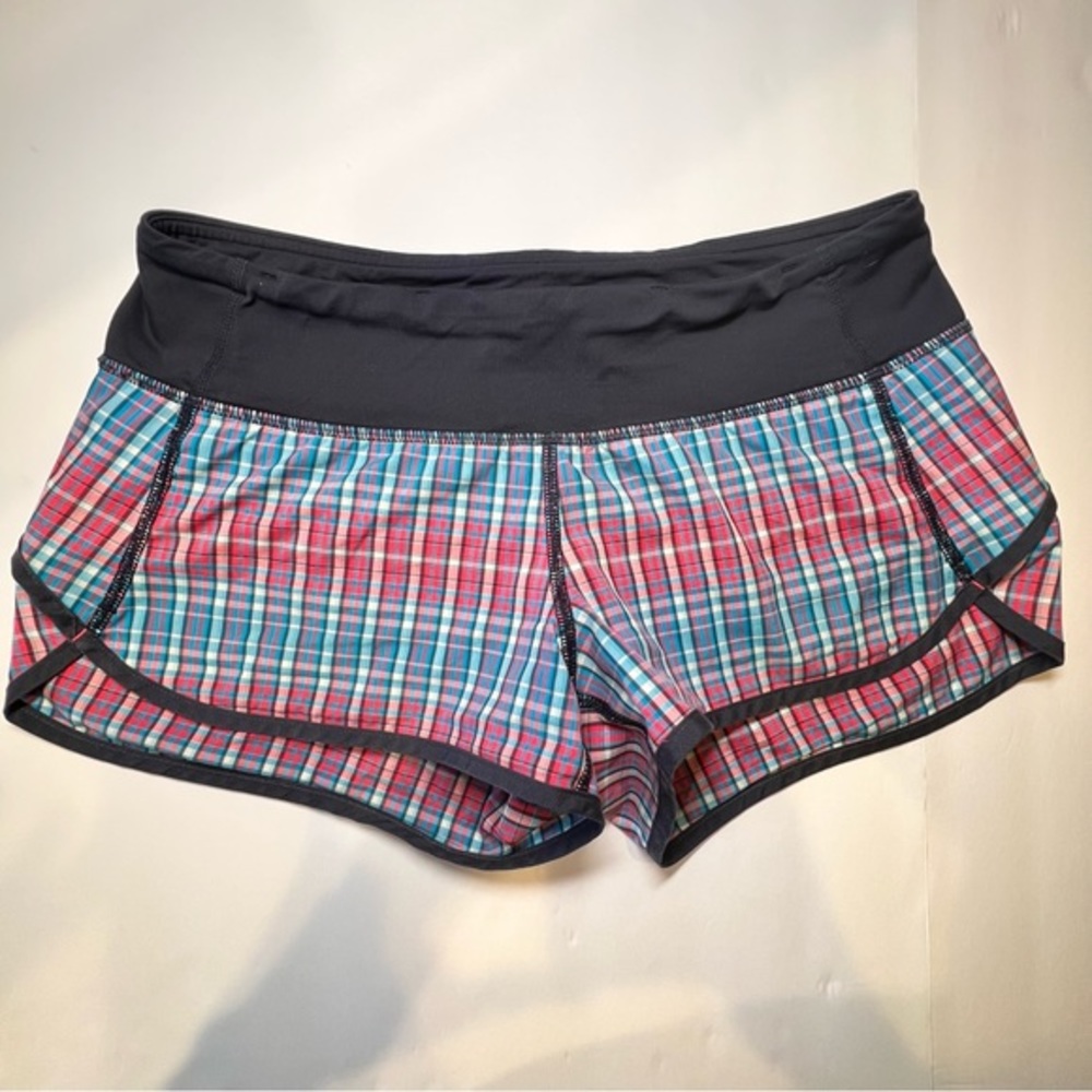 Lululemon‎ Rare Speed Shorts-Rad Plaid Blue Women Size 4